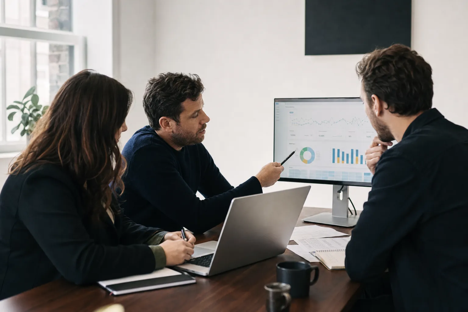 Advertising operators reviewing campaign performance together during a working session